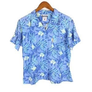 Columbia Hawaiian Style Blue Floral Shirt Women's